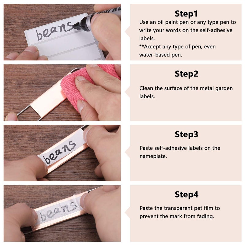 Wanapure 25PCS Copper Metal Plant Tags Plant Labels with 50Pcs Labels, Rainproof PET Film & Permanent Pen, 8" Weatherproof Banner Garden Markers, Marking Protection Seedling Signs Nursery Tags - Image 5